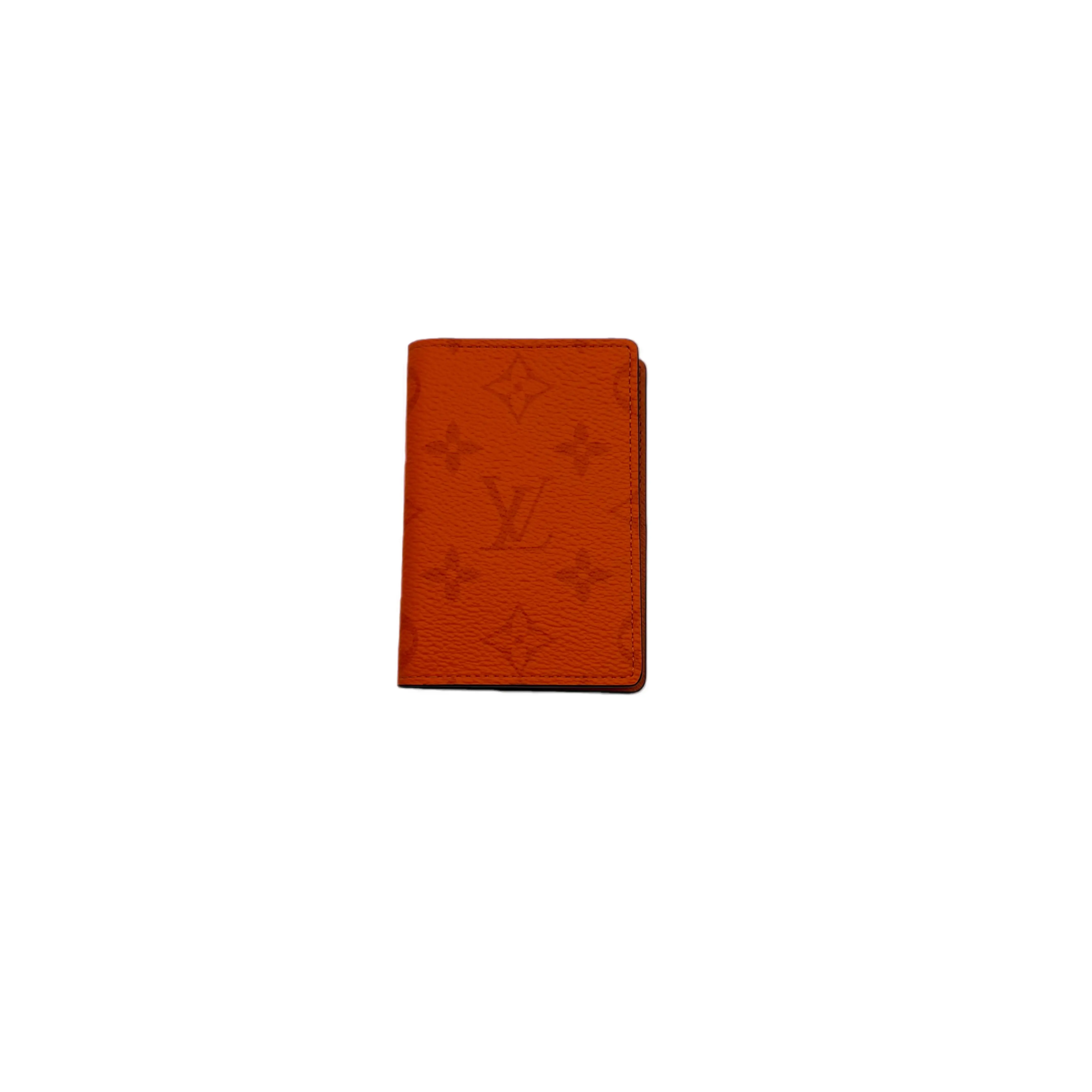 Pre-owned Louis Vuitton Orange Monogram Taiga Leather Pocket Organizer, Authentic Preowned Bifold Card Wallet
