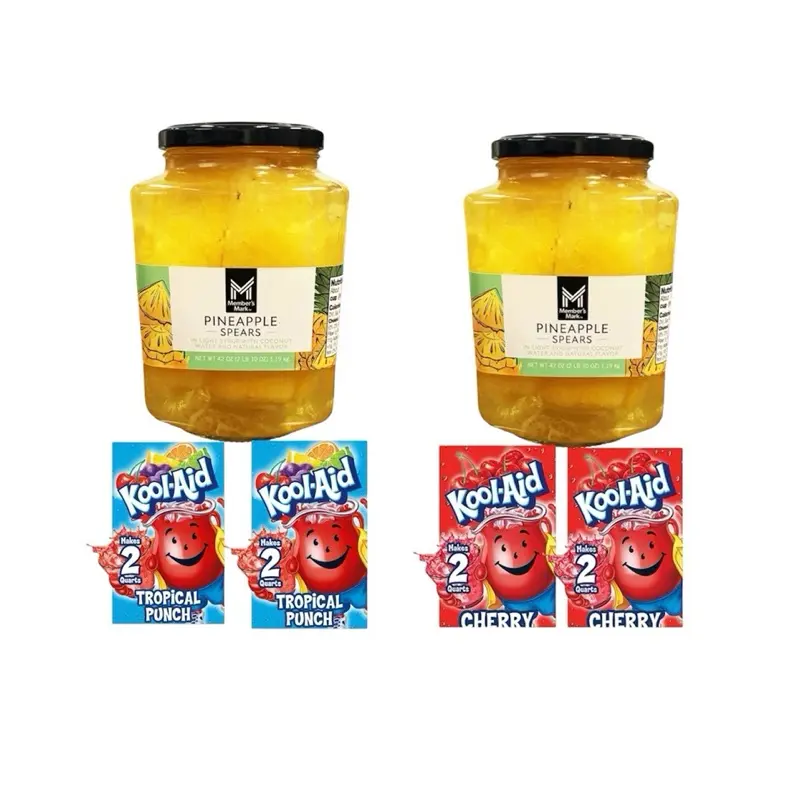 Viral Kool-Aid Infused Pineapple Spears Snacks Bundle (2 Jars) - Koolaid Pineapple Assorted Flavors Fruit Flavored Drinks, Infused Drink Mix (Tropical Punch, Cherry), Beverage, Kool Aid Burst