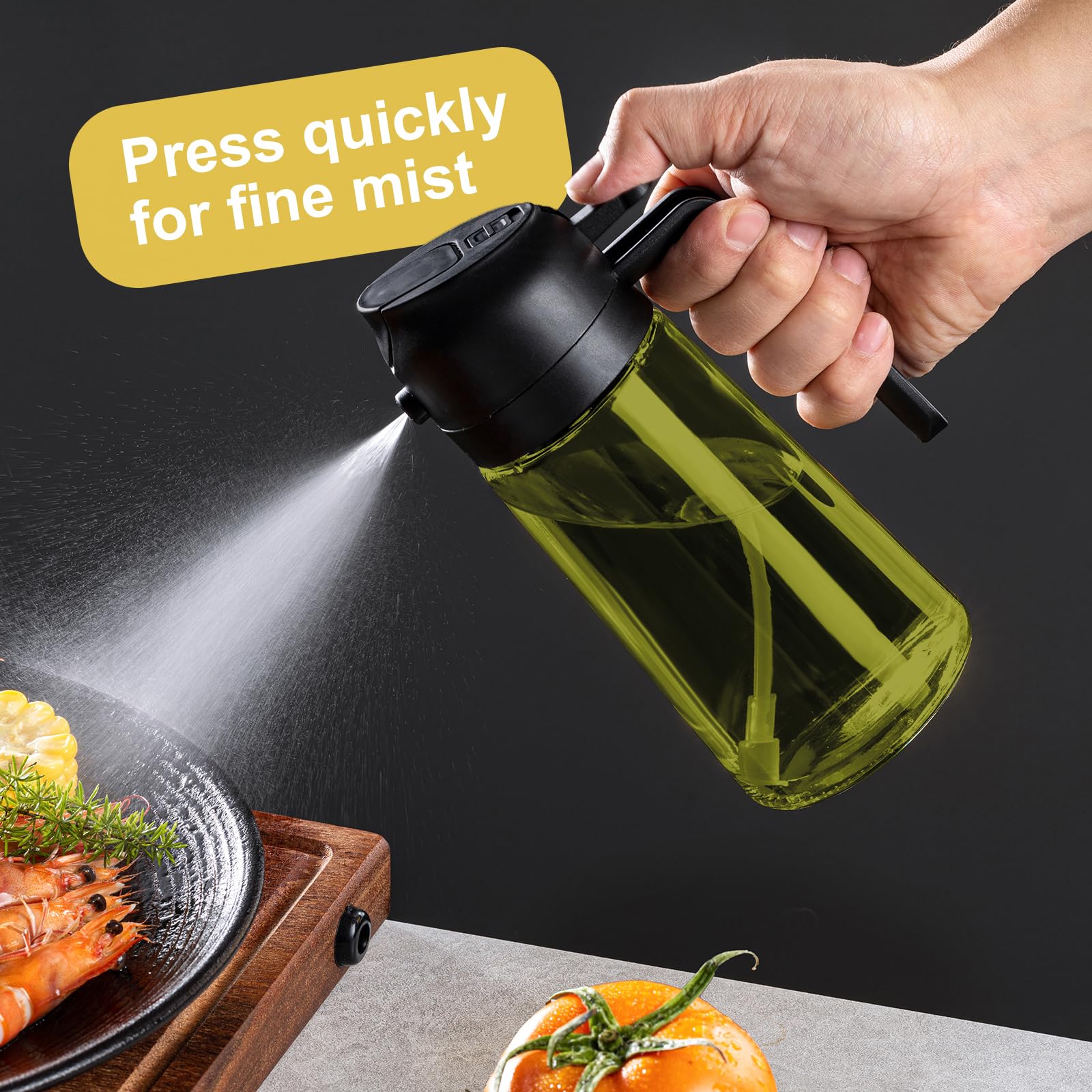 2-Pack 2-in-1 Glass Oil Bottle & Sprayer Flask Set, 16OZ 470ml Leak-Proof Auto Nozzle Utensils with 50-400ml Scale, Precise Measurement, Spray Type for Camping, Kitchen Cooking