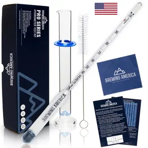Brewing America Pro Series Alcohol Hydrometer Tester 0-200 Proof NIST Traceable Kit for Distilling Spirits & Moonshine - Glass