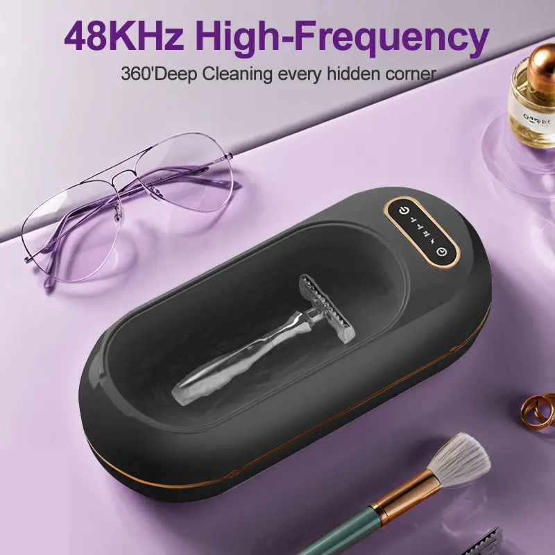 48KHz Ultrasonic Cleaner - Lightweight Portable USB Makeup Brush & Jewelry Cleaning Tool with Sterilization Feature, Fast Deep Cleaning for Travel & Home Use (Eyeglasses, Rings, Watch Straps, Dentures)