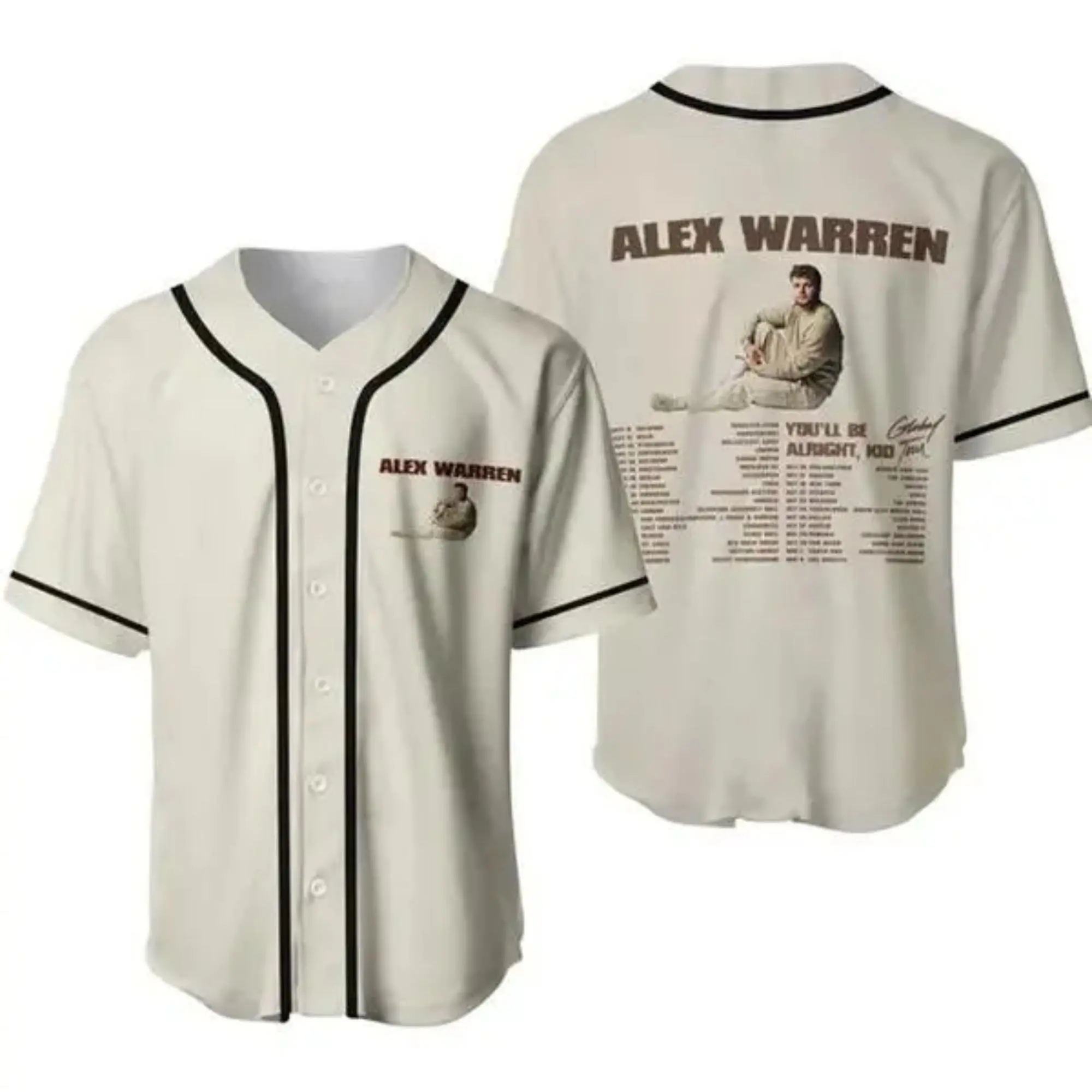 Alex Warren Baseball Jersey Merch YOU’LL BE ALRIGHT KID Tour Shirt , 3D Print Baseball Jersey