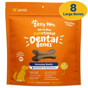 Zesty Paws All-in-One Functional Dental Bone Chews for Large Sized Dogs, Large Easy Chew Dog Treats, Joint & Immune Health Support Vitamin