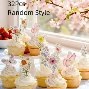 Butterfly Floral Theme Creative Watercolor Cake Decoration Insert Plaque, Festival Birthday Party Graduation, Festive Dessert Accessory