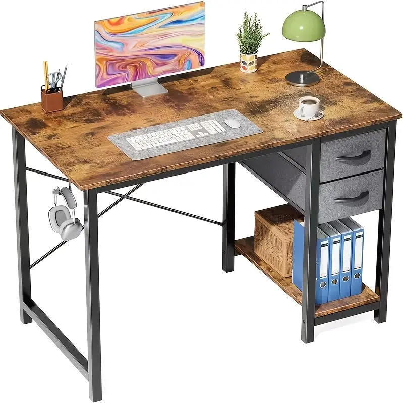 JHK Office Desk, Computer Desk with Drawers, Home Office Writing and Study Desk, with Storage Shelves and Side Hooks, Available in Two Sizes to Suit Your Needs.