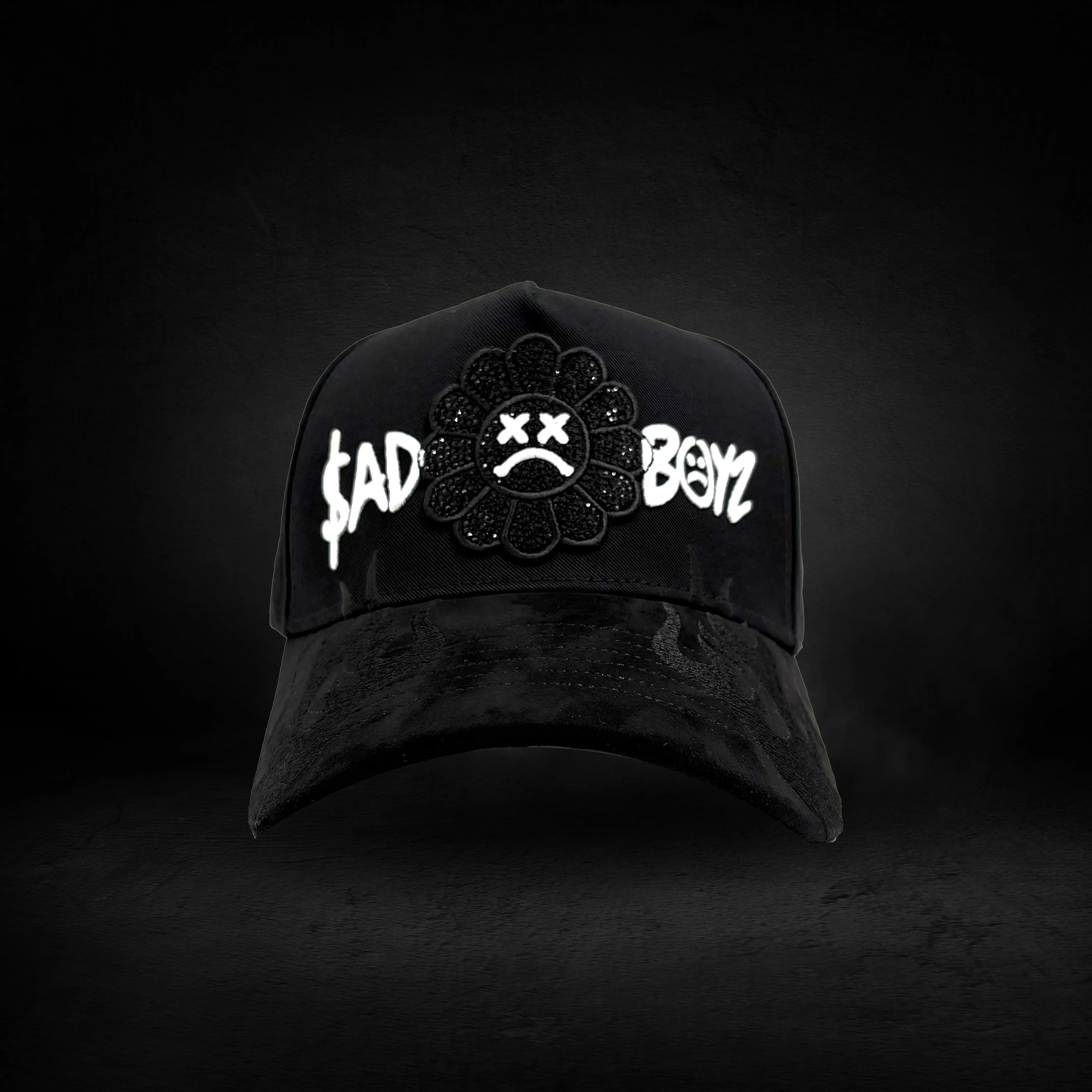 Sad Boyz x Murakami Unisex Embroidered Hat - Premium Limited Edition, Black Rhinestone, Durable, Snap Closure, Daily Wear Accessory