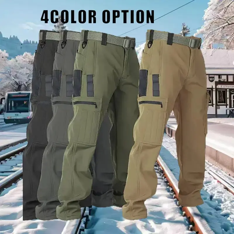 HOMUG Men's Tactical Sport Pants, Multi-Pocket Windproof and Warm Fleece Pants, Suitable for Outdoor Activities, Sports and Casual Wear, Soft Shell Fabric, Suitable for Wearing in Autumn and Winter.