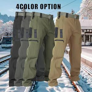 HOMUG Men's Tactical Sport Pants, Multi-Pocket Windproof and Warm Fleece Pants, Suitable for Outdoor Activities, Sports and Casual Wear, Soft Shell Fabric, Suitable for Wearing in Autumn and Winter.