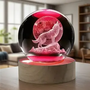 3D Moon Wolf Howl Pattern Laser Engraved LED Color Changing Night Light, USB Powered, Home Living Room Decor, Valentine's Day Gift, Decorative Night Light