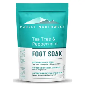 Epsom Salt Tea Tree Foot Soak-Toenail Repair, Softens Thick Calluses & Corns, Stubborn Foot Odor, Athlete's Foot Burning & Itching, Damaged Discolored Nails: USA 16 ounces/1Lb
