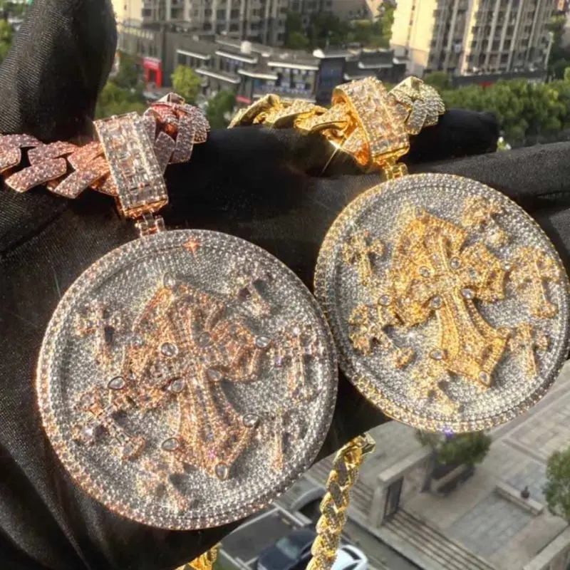Unisex Hip Hop Cross Motif Medal Pendant Natural Crystal Jewelry Set