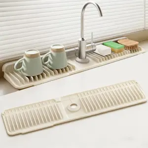 24 Inch Faucet Mat for Kitchen Sink, Longer Silicone Sink Splash Guard, 7°Slope Fast Self-draining