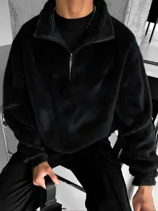 Men's Regular Fit Solid Color Fuzzy Jacket, Casual Comfy Sherpa Coat for Daily Outdoor Wear, Men Cloths for Fall & Winter, Tops