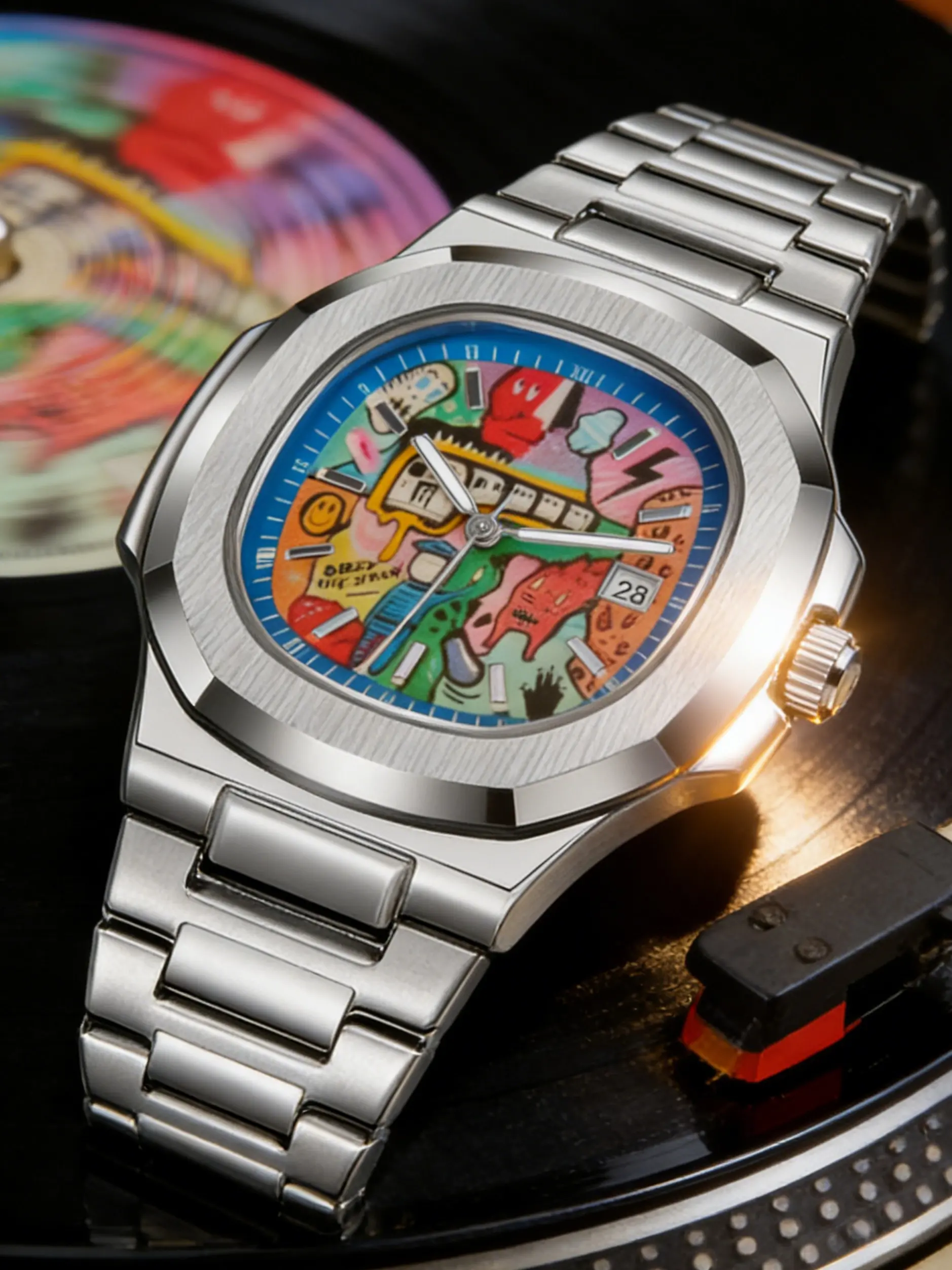Men's Quartz Wristwatch with Anime Figure Face, Calendar, Luminous, Waterproof, Sporty Style, Analog Display, Zinc Alloy Case, All Seasons, Stylish Watch, Analog Wristwatches, Trendy Wristwatch