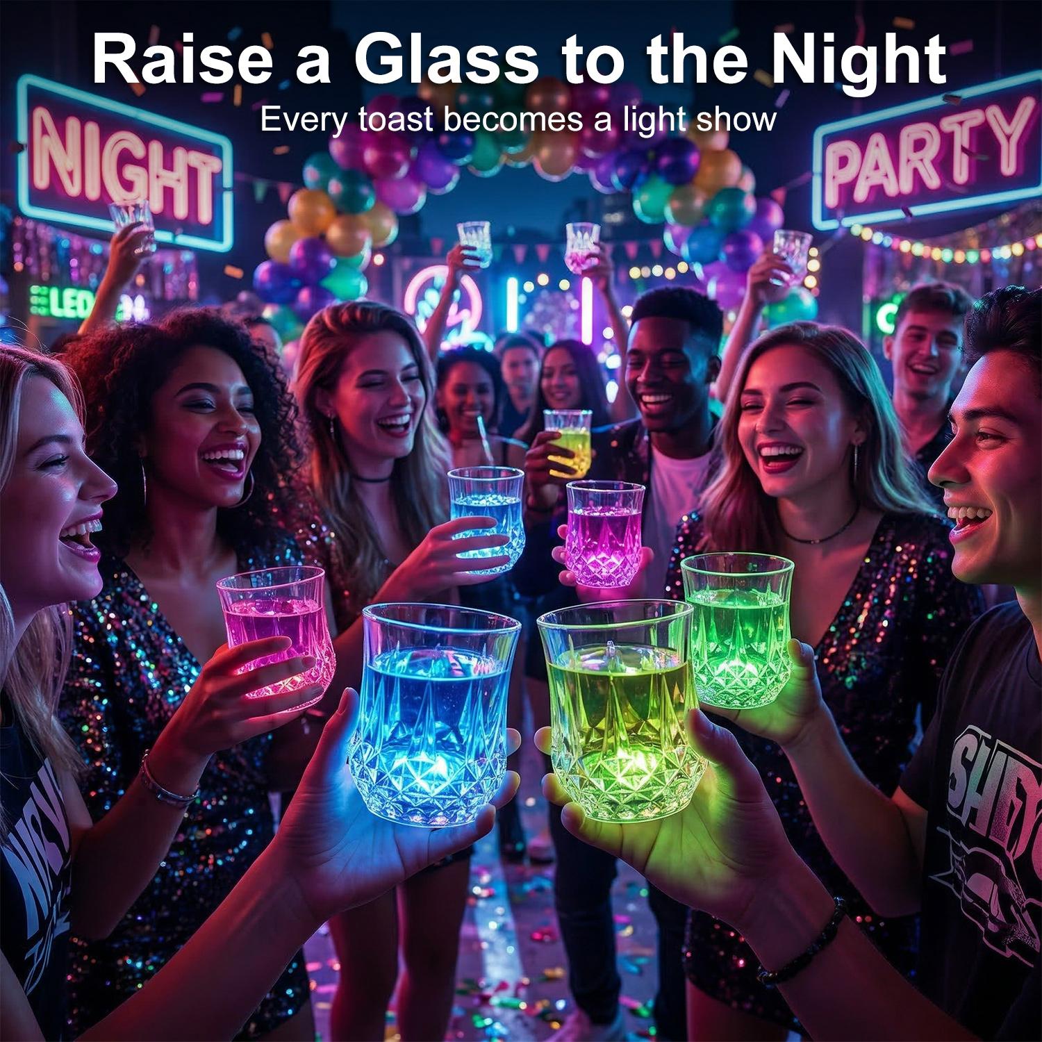 LED Glowing Tumblers, Liquid Activated Flash Crystal Cups, Water Activated Auto Light Up Shimmering Plastic Cups for Party Bar Nightclub Tableware