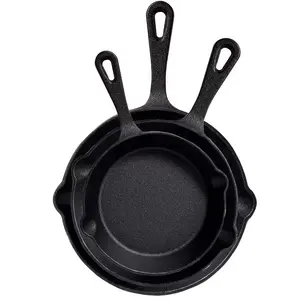 Cast Iron Skillet Set, Non-Coated Frying Pan with Spout, Kitchen Cooking Utensils, Home Use, Suitable for Frying, Stir-Frying, Baking