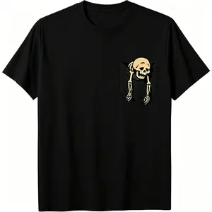 Pocket Skeleton Vintage Acid Wash Tee |   Funny Skull Pocket Graphic Shirt,Retro Pocket Skeleton Meme Tee |   Edgy Skull Oversized Top