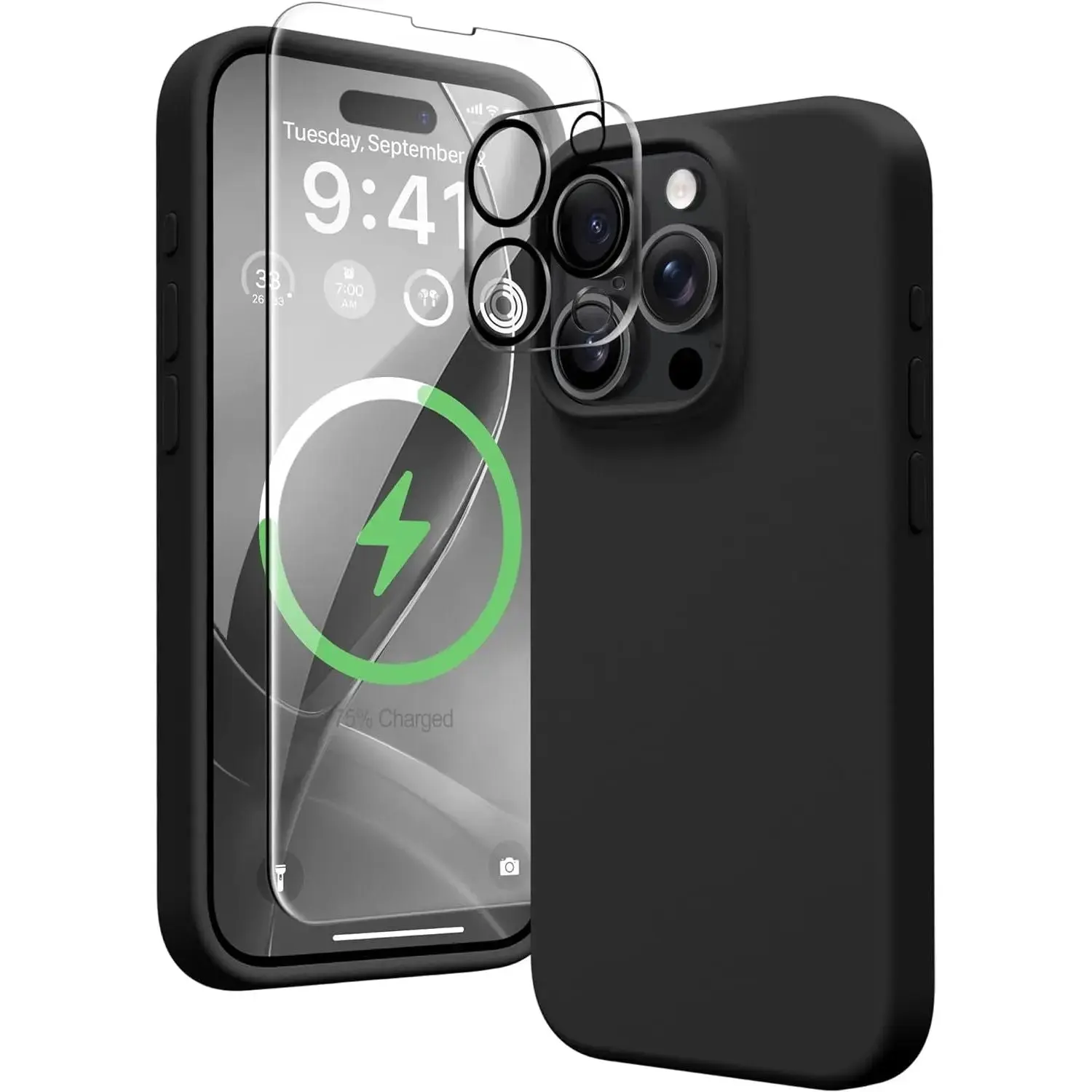 Entronix iPhone 14 Pro Max 3-in-1 Bundle - Liquid Silicone Case, 1 Clear Screen Protector & 1 Camera Lens Protector, Tempered Resistance