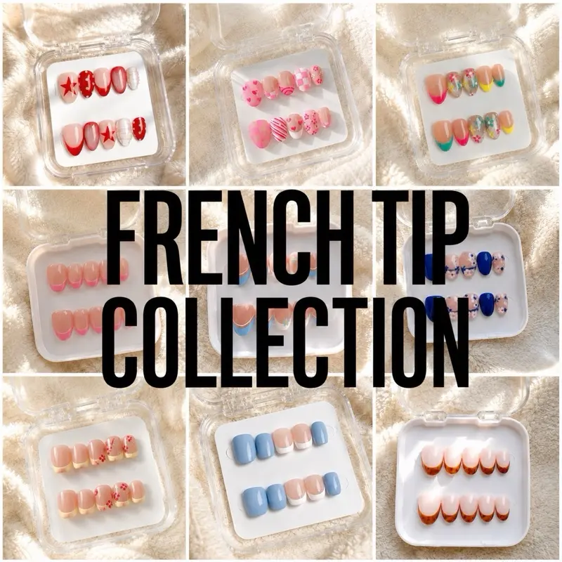 Press On Nails French Tip Collection - Handmade Craftsmanship, Reusable, Custom Sizes, Perfect for Special Occasions & Everyday Look, Includes Nail Glue, File, Cuticle Pusher, Alcohol Prep Pad