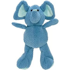 Checkers Elephant Squeaky Plush Dog Toy, Chew Guard Technology - Blue, Large