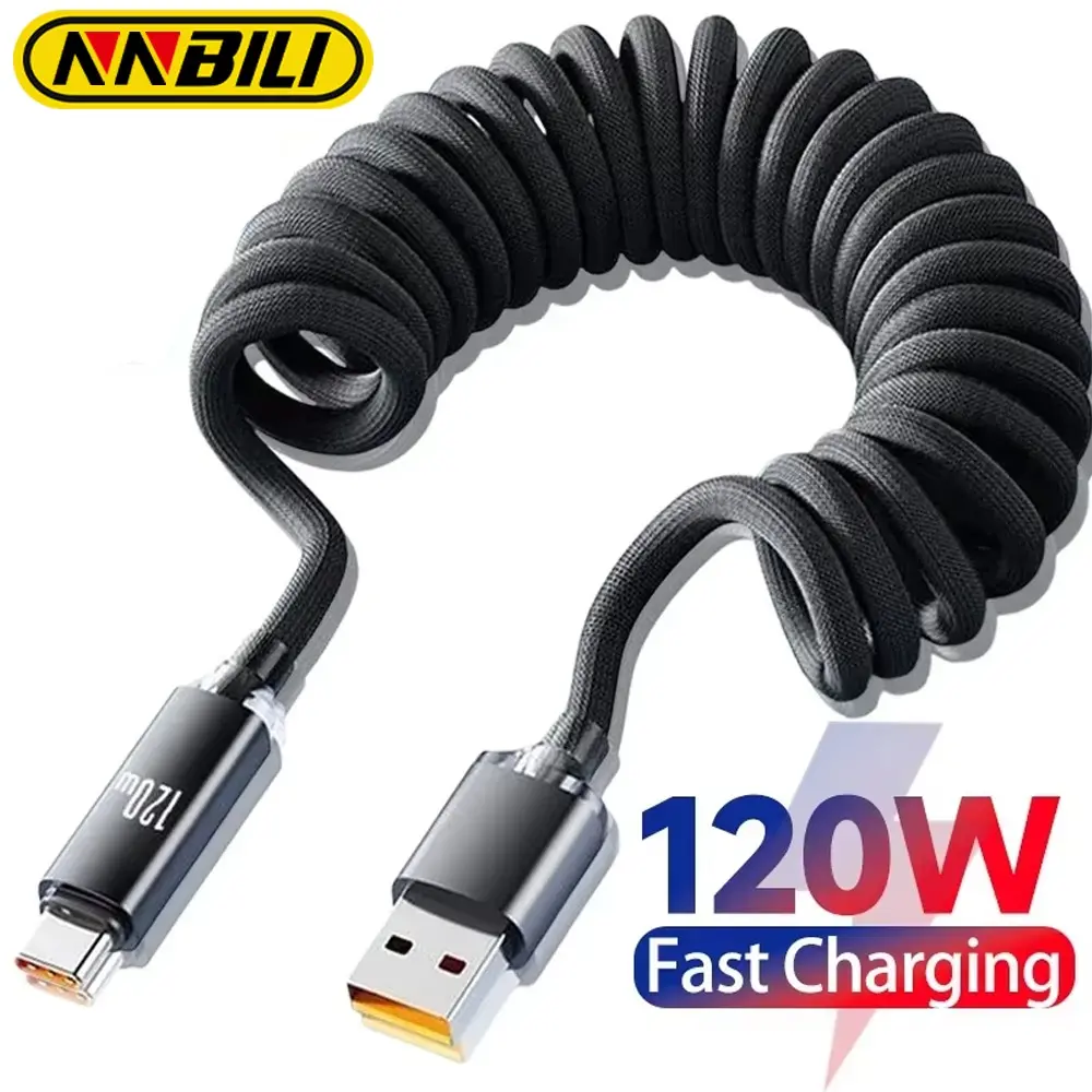 NNBILI 120W A-C and C-C Fast Charge Spring Cable Telescopic Charging Car Phone Charger Accessory Cord for huawei,not iphone xiaomi samsung Super Fast Charging High Speed Charger