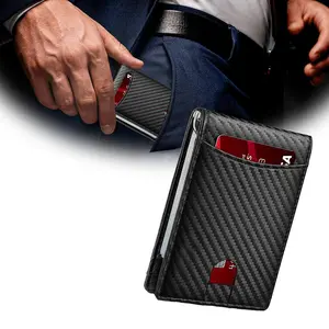 【Valentine's Day Gifts】Slim RFID Blocking Business Wallet for Men – Carbon Fiber Pattern Card Holder with Pen Slot, Minimalist Style, Durable Material for Secure Card Storage, Ideal Business Accessories,Black Friday