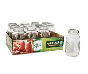 Ball Regular Mouth Quart 32-Oz. Glass Mason Jar with Lids and Bands, 12-Count
