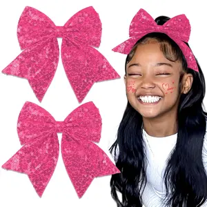 Dark  Bow Clips Easter 7 Inch Glitter Big Bows Sequin Cheerleading  Bow For Girls Hair Accessories For Women Easter Basket Stuffers for Girls Gifts