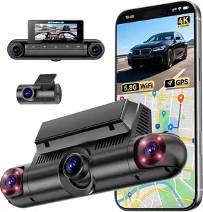4K  4 Channel Dash Cam Front & 170° to 150° ultra-wide angle 4Lenses Simultaneous Recording 5.8GHz WiFi GPS 8 IR Lights Gravity Sensor Loop Recording 128GB SD Card video dashcam