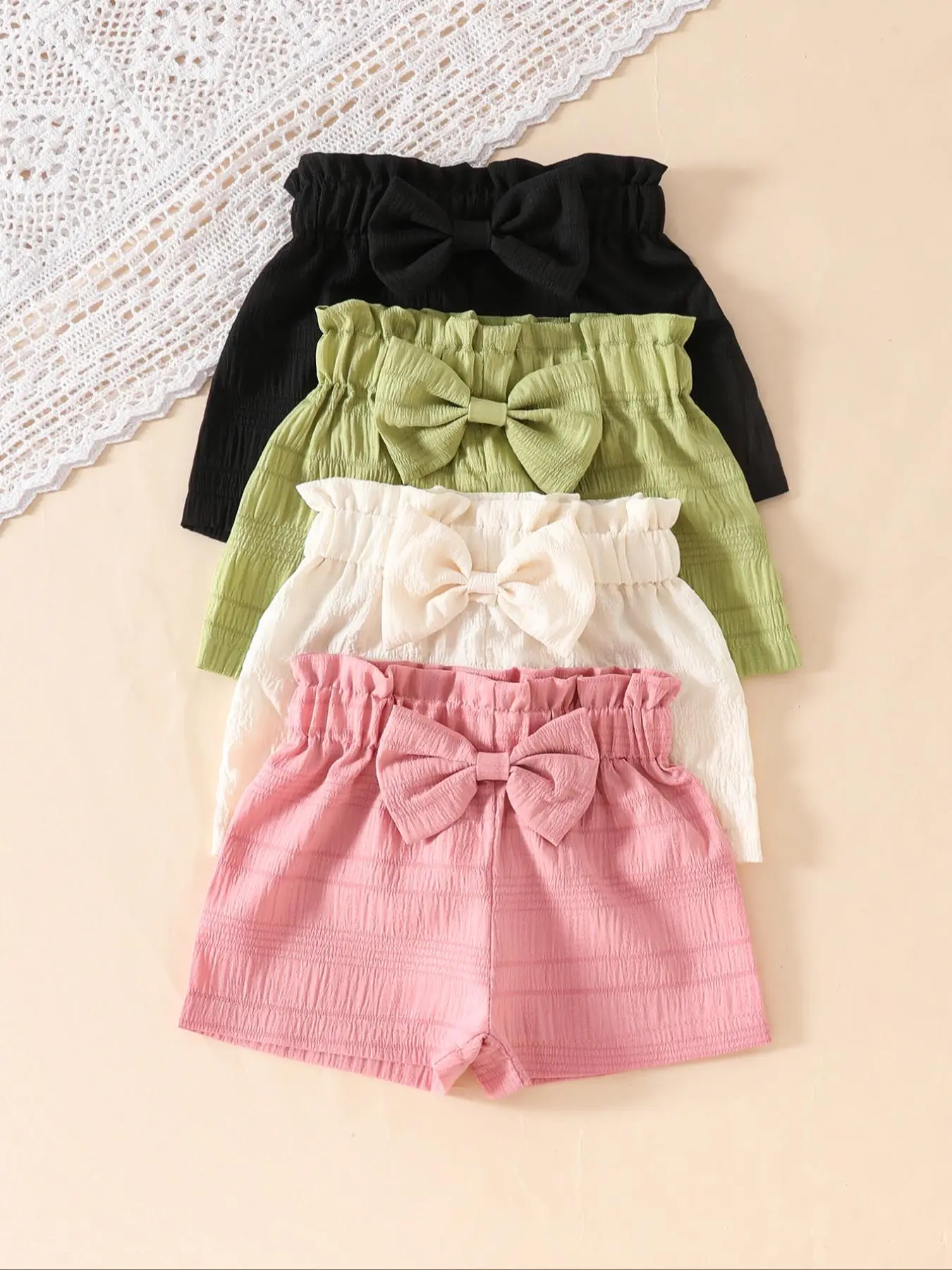 Toddler Girl's Bow Decor Shorts, Cute Casual Solid Color Shorts for Summer, Toddler Girls Bottoms for Daily Wear