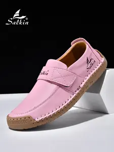 Salkin Men's Fashion Casual Shoes, Walking Shoes, Velcro Low Top Slip On Loafers, Flat, PU Leather, Rubber Sole, Round Toe, Medium Width, All Seasons, Footwear