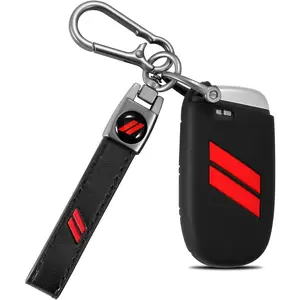 for Dodge Key Fob Cover with Keychain for Dodge Charger Challenger Dart Durango Journey Replacement Remote Control 3 4 5 Buttons Key Fob Shell (Red, 1 PC)
