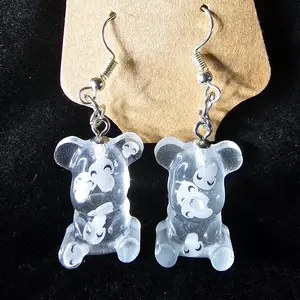 White Mushroom Bear Earrings- Unique Glow in the Dark Design
