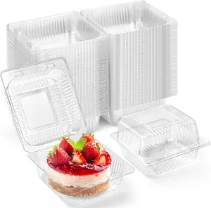 50 Pack Clear Plastic Take Out Food Containers, Square Cake Slice Containers with Hinged Lids, Disposable To Go Boxes for Cookies, Desserts, Fruits, Salads, Sandwiches