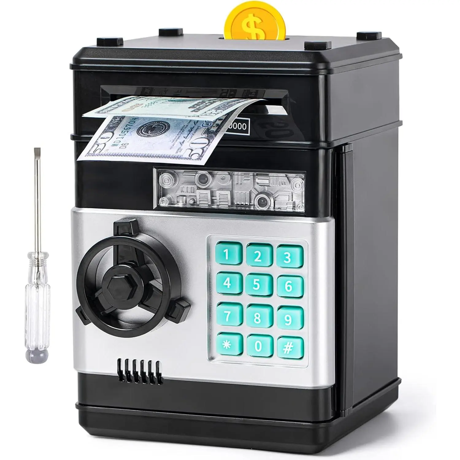 Piggy Bank, Vcertcpl ATM Coin Money Saving Box with Password, Kids Safe Money Jar with Auto Grab Bill Slot, Birthday Gifts Toys Bank for 6 7 8 9 10 11 12 Year Old Girls Boys Decor Ornaments piggy bank
