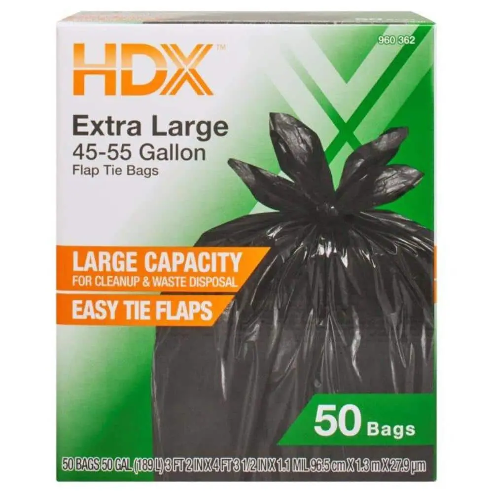 50 Gal. Black Extra Large Durable Trash Bags, 50-Count Plastic Box Waste Bags with Moisture Absorber