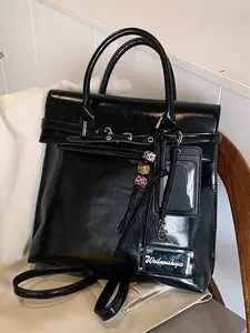 Retro stylish simple   versatile backpack, with a personalized card holder pendant, can be carried by hand or worn crossbody, casual, fashionable and versatile  suitable for students' daily travel, shopping, etc. Backpack Purse