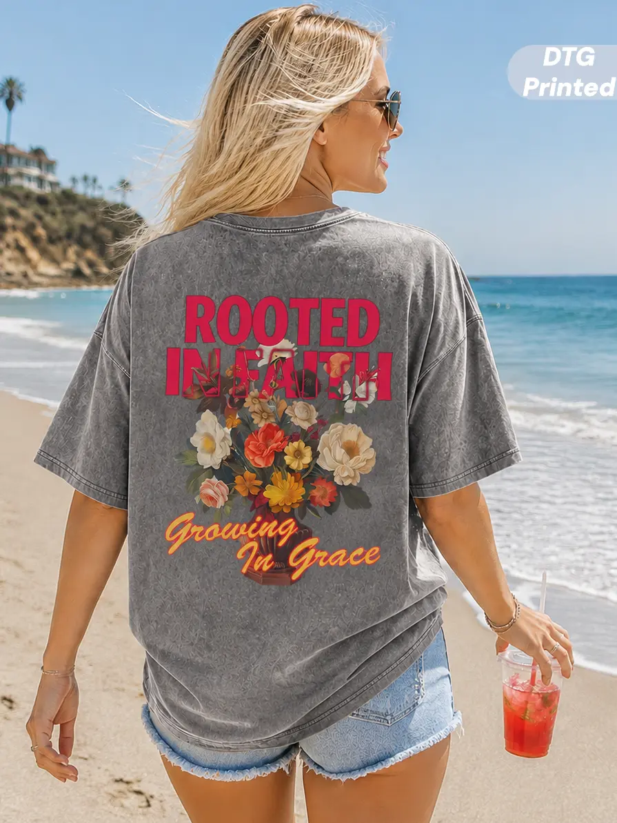 MuseBeau DTG Printed Women'S Vintage Washed 240g Heavyweight T-Shirt,100% Cotton Soft Crew Neck Short Sleeve with Retro Graphic & Letter Print,Acid Washed Graphic T-Shirt,Casual Summer Top,Summer Outfit,Womenswear,Breathable back to school shoppi