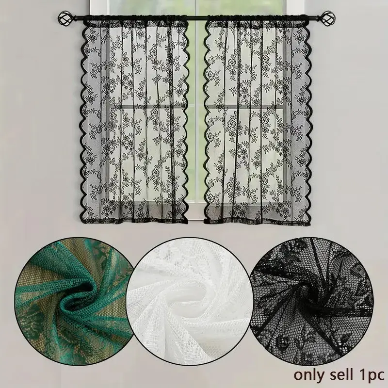 Vintage Floral Embroidered Curtain, Home Decorative Curtain, Semi-Transparent, Small Window Use, Living Room Decoration, Window Drapes, 1 Piece