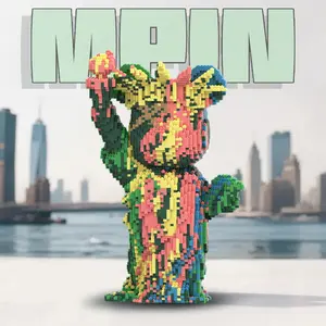 Mpin Toys Bear Building Blocks Set, Building Block Model, 6750 Pieces, 43cm High, Graffiti Liberty Bear, Unisex Gift, Home Decor, Kids & Adults Toy, Building Block Sets