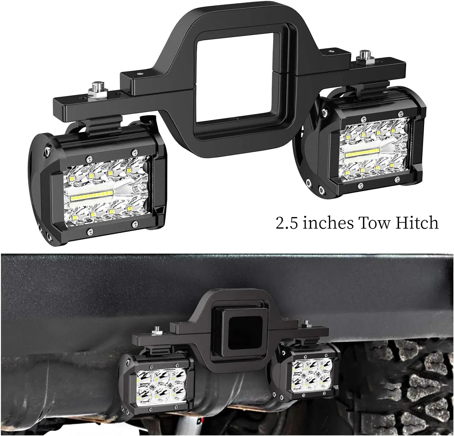 Nilight 2 Pcs 4 Inches 60W Led Pods with 2.5 Inches Tow Hitch Mounting Brackets Backup Reverse Lights Rear Light Bar for Pickup ATV SUV Truck Trailer Boat, Led Work Light, Tow Lights Kit,car accessories