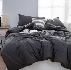 100% Jersey Knit Cotton Duvet Cover Set T-Shirt Feel Bedding Set Ultra Soft Wrinkle-Free (Dark Grey, Queen)