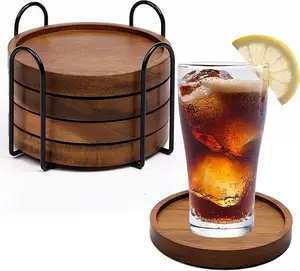 4 Pcs Wood Coasters for Drinks Absorbent, Wooden Coasters with Holder