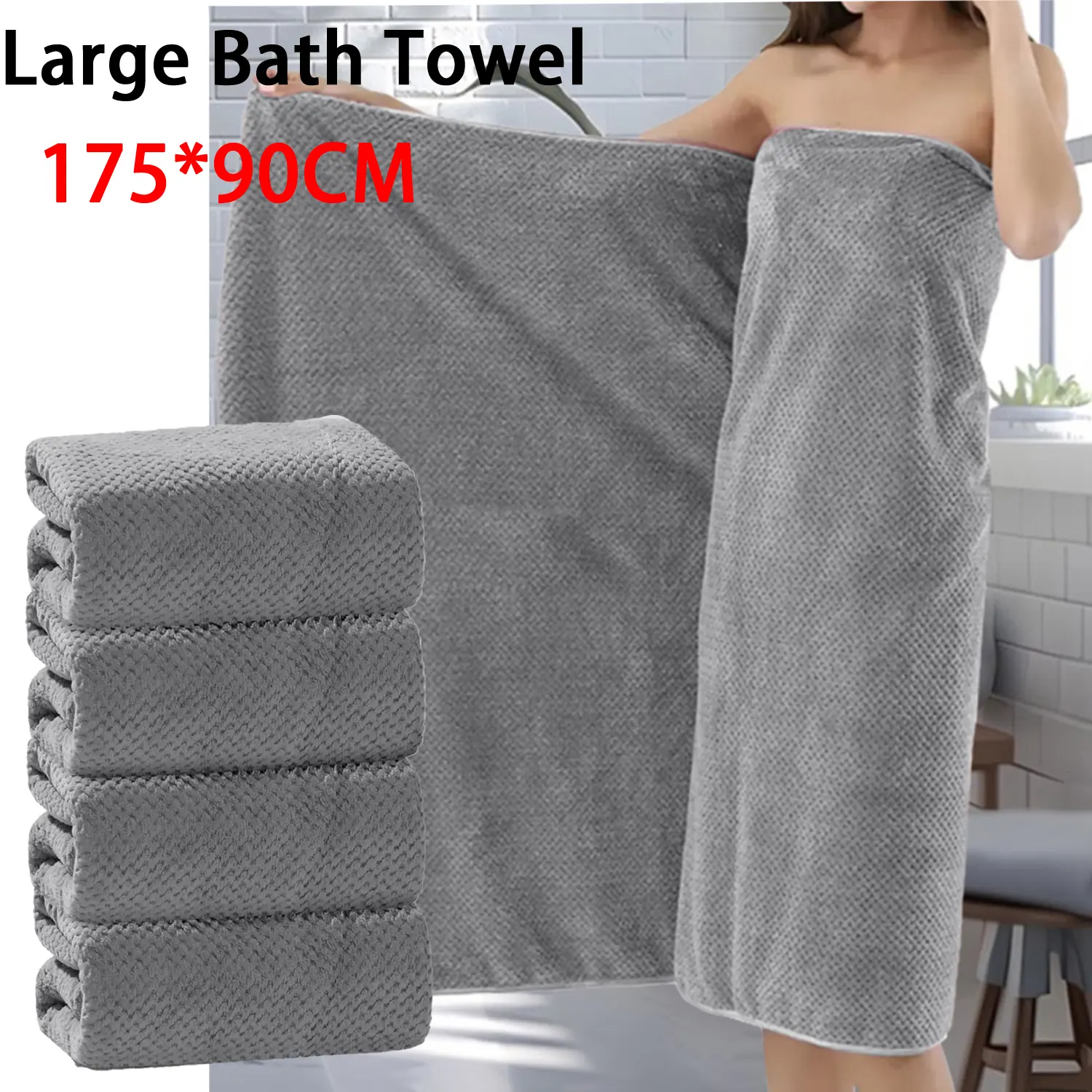 400GSM Extra Large Bath Towels, 35.4×68.9inch Super Absorbent Soft Lightweight Quick Drying Oversized Family Shares Towels,Home Good Comfortable Bathrobe Hotel Bathroom Spa Gray