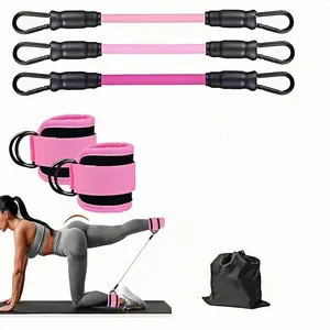 Women's Pink Ankle Resistance Bands with Cuffs Set (10-30lbs), Natural Rubber for Leg, Hip, Glute Workout Bands, Includes Storage Bag