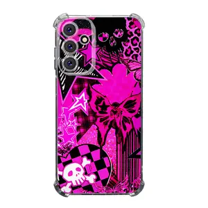 Pink Skull Cool Design Aesthetic TPU Casing For SAMSUNG GALAXY A14A15A16A25A26A34A35A36A53A54A55A56 4G5G Four Corners Transparent Soft Silicone TPU Gift Shockproof Birthday Gift Christmas Holiday Gift Phone Cases Shell Cover L1599 Protection Protective