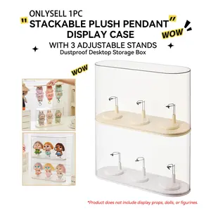 Trendy Plush Keychain Display Case with 3 Independent Stands, Stackable and Combinable, Suitable for Plush Keychains and Figurines like Labubu, Skullpanda, DIMOO, HIRONO, MOLLY, Stylish Keychain, Keychain Accessory