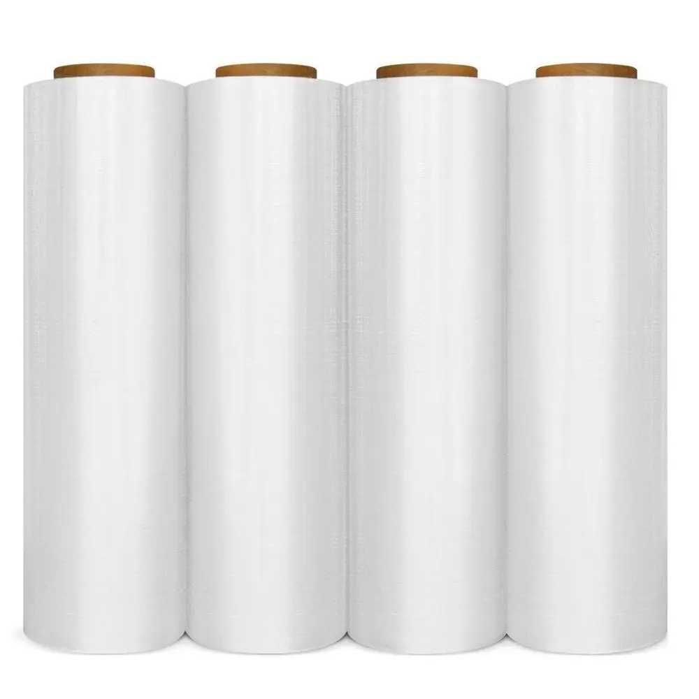 CalidoCasa Plastic Stretch Film, 4 Rolls 18in x 1000ft 80 Gauge Hand Pallet Wrap with 3in Core, Tear Resistant, Self-Adhesive, Dust & Moisture Protection, Moving & Storage Home Supplies