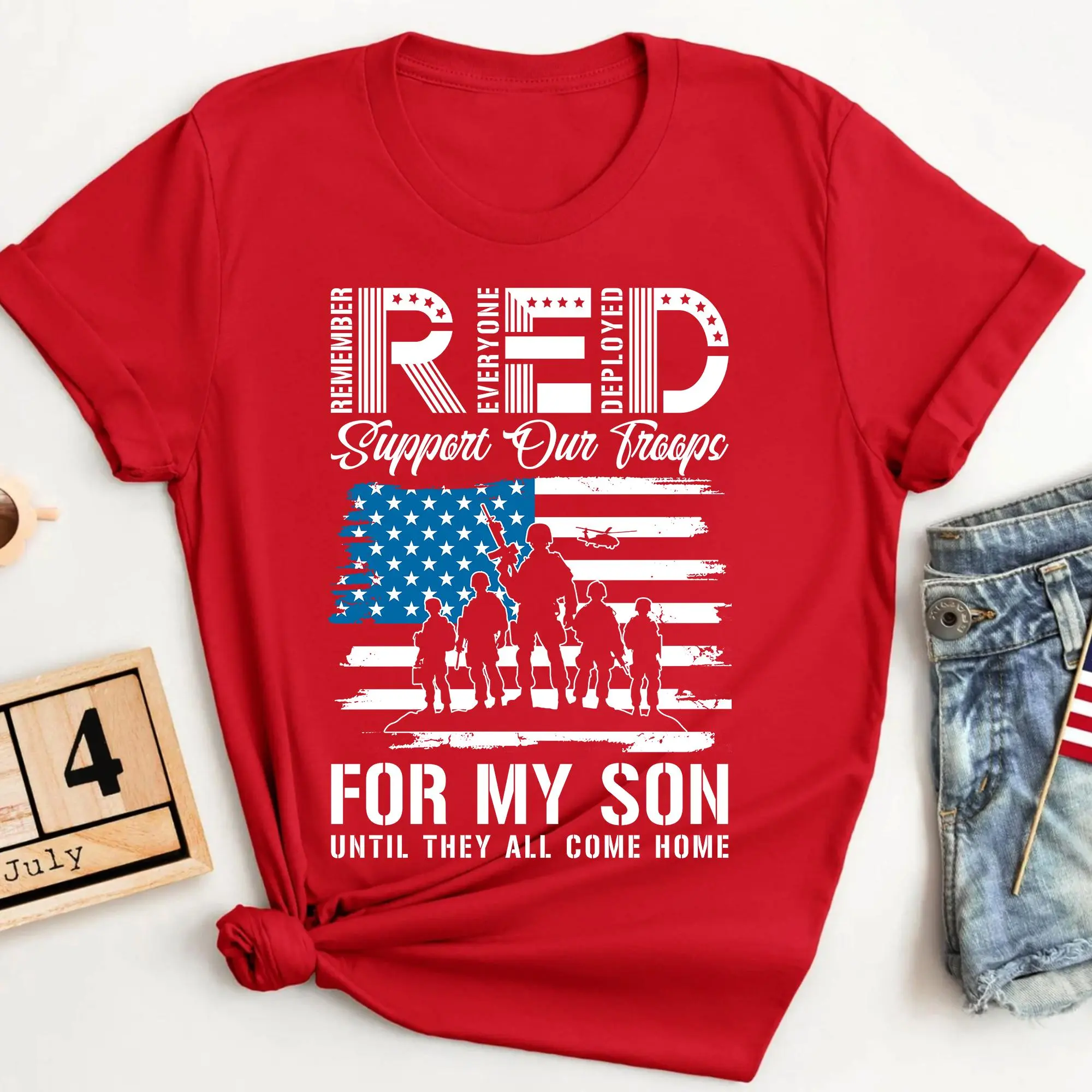 Support Our Troops Shirt, Military Mom Shirt For My Son, Patriotic USA Flag Tee, Army Family Shirt, Veteran Support Shirt, 4th of July Shirt, Red White Blue Tee