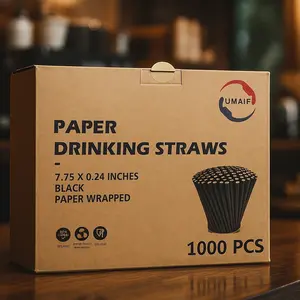 Black Straws paper Wrapped 1000 Pack – Individually Wrapped Biodegradable Compostable Drinking & Stir Straws for Coffee, Cocktails, Juice, Party, Restaurant Supplies, Eco Friendly Disposable Straws Bulk 5.75” & 7.75”